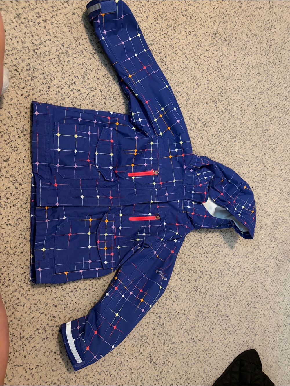 Columbia Kids Blue Grid Print Hooded Raincoat with multi-colored Accents 4T